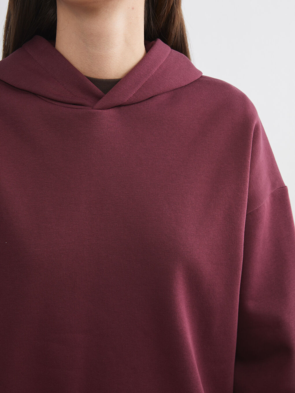 Bordo Oversize Kadın Kalın Hoodie-2