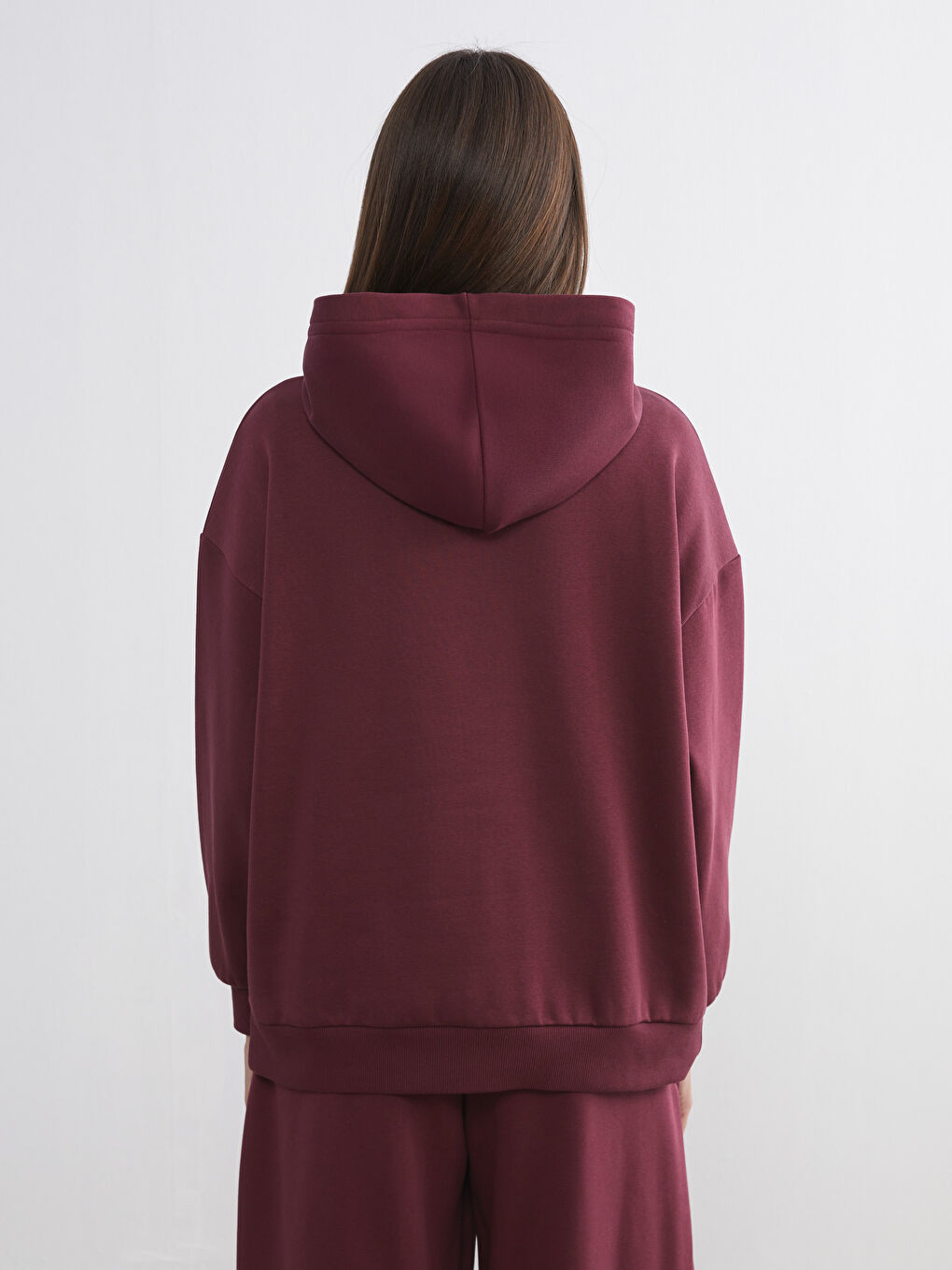 Bordo Oversize Kadın Kalın Hoodie-3
