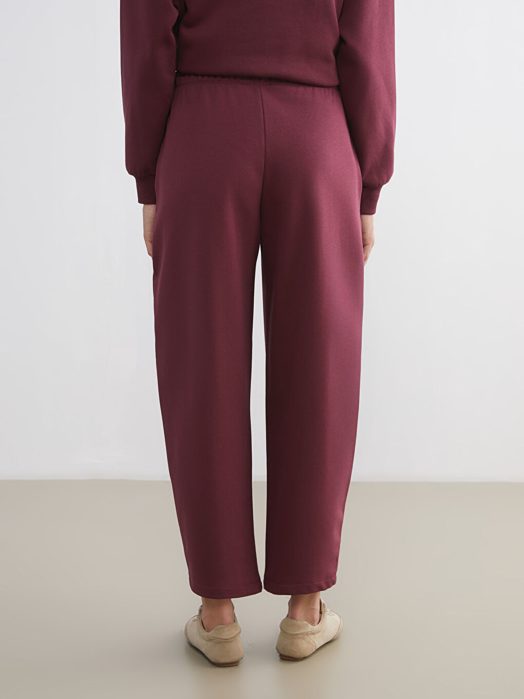 Bordo Beli Lastikli Kadın Kalın Eşofman Altı-3