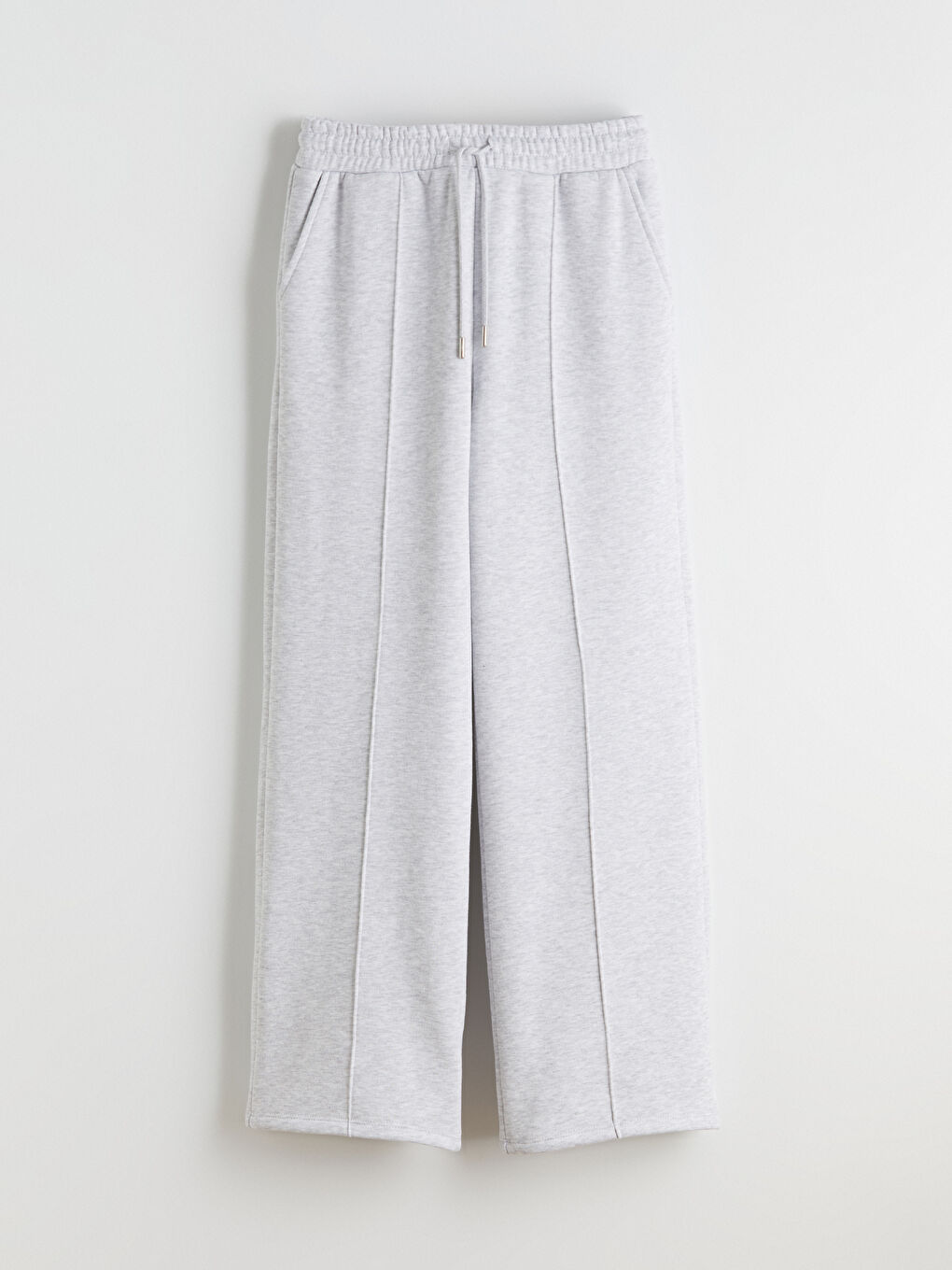 Gri Beli Lastikli Geniş Paça Kadın Kalın Eşofman Altı-4