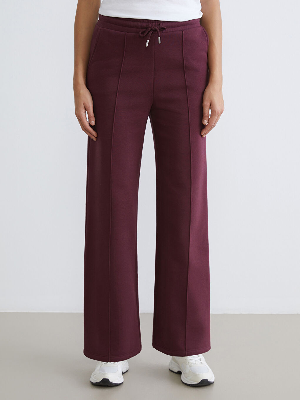 Mürdüm Beli Lastikli Geniş Paça Kadın Kalın Eşofman Altı-1