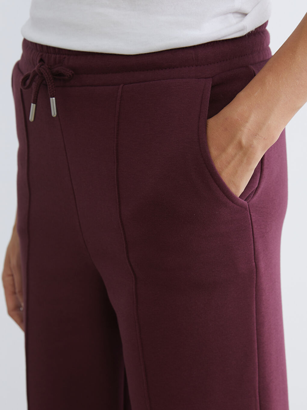 Mürdüm Beli Lastikli Geniş Paça Kadın Kalın Eşofman Altı-2