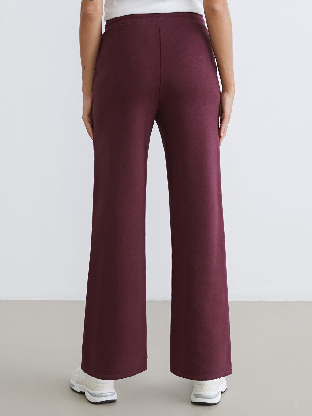 Mürdüm Beli Lastikli Geniş Paça Kadın Kalın Eşofman Altı-3