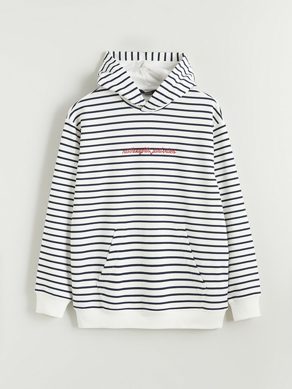 Lacivert Uzun Kollu Çizgili Erkek Hoodie-4