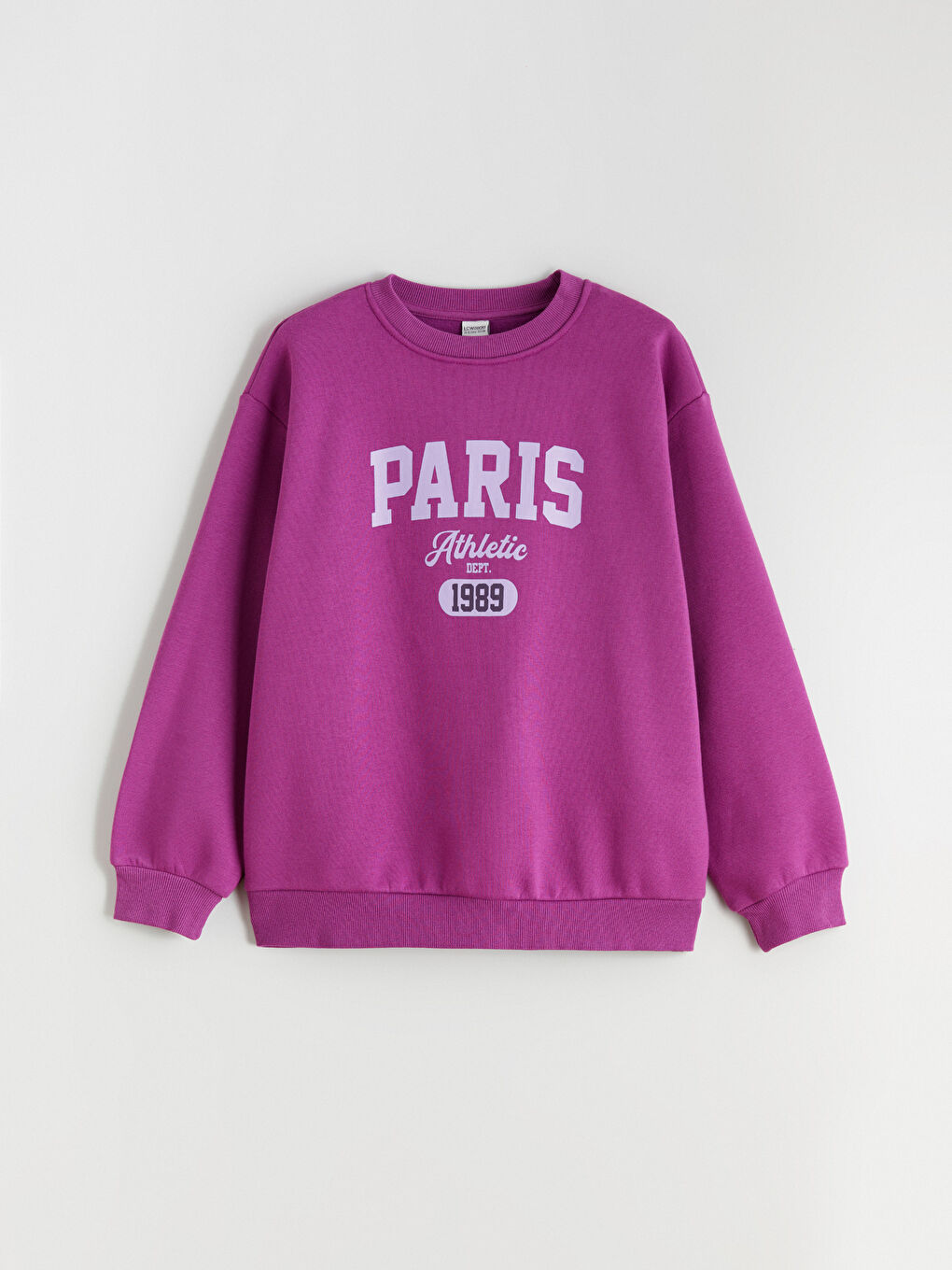 Mor Bisiklet Yaka Paris Baskılı Kız Çocuk Kalın Sweatshirt