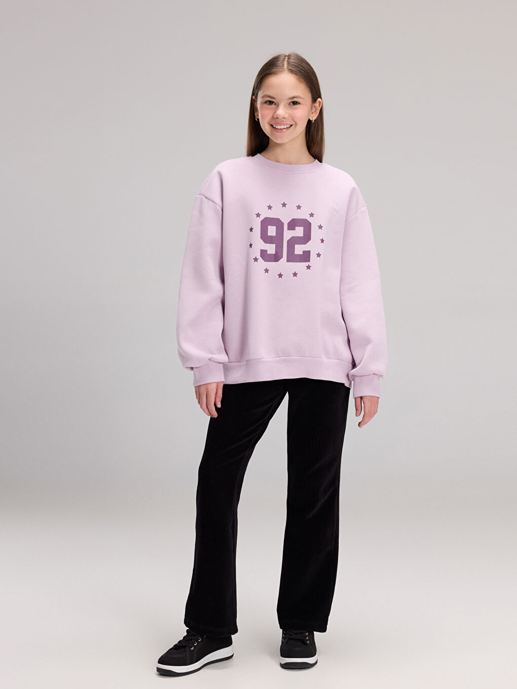 Свитшот с круглым вырезом, с принтом, толстый, для девочек-1