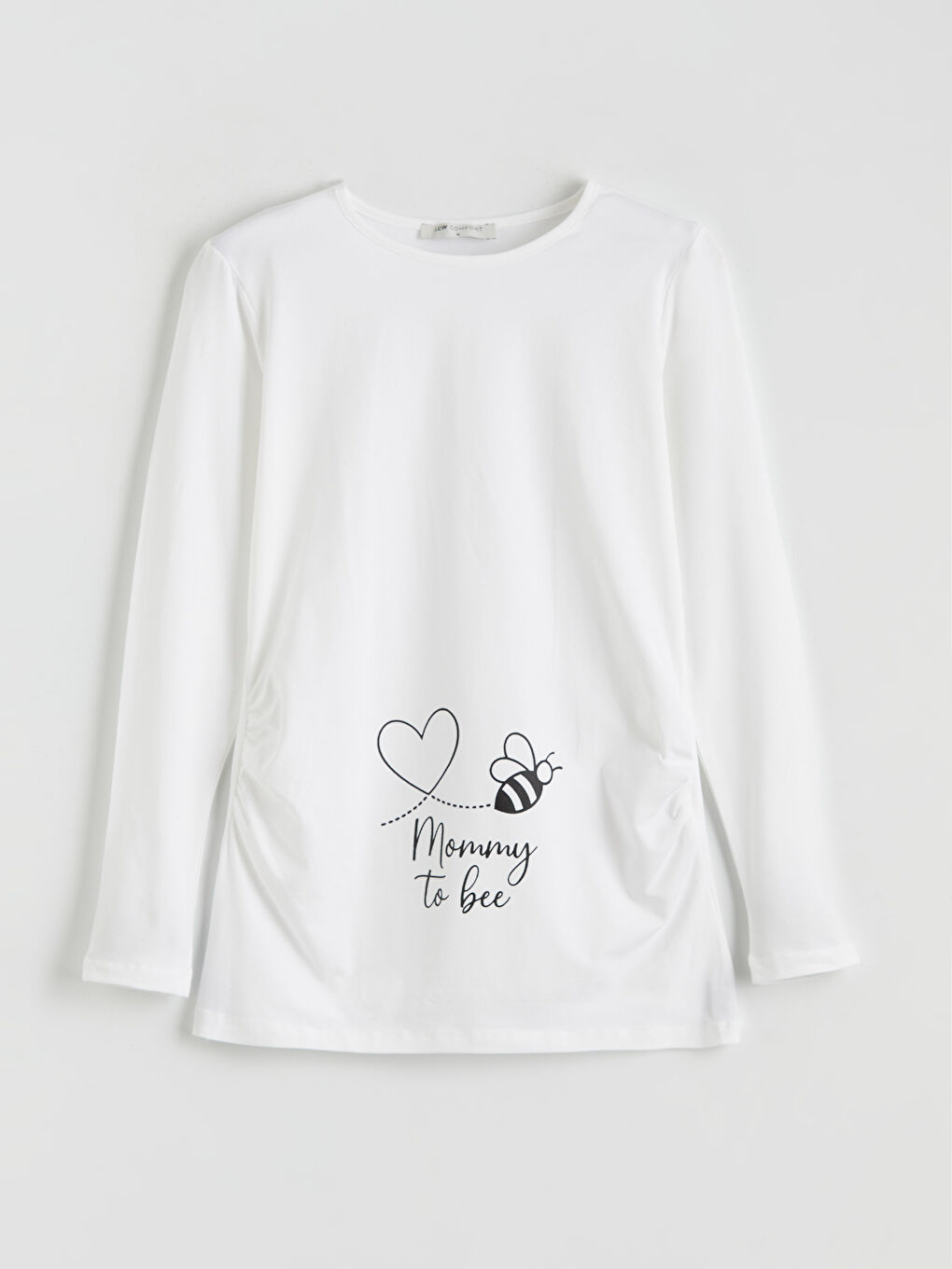 Beyaz Bisiklet Yaka Baskılı Kadın Tişört-5