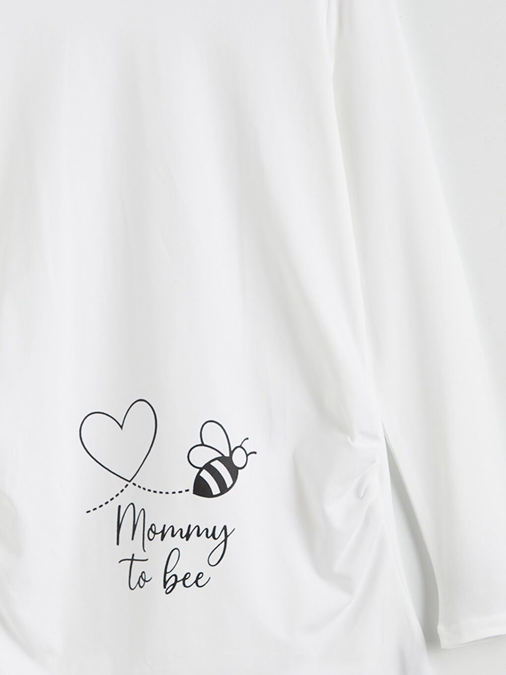 Beyaz Bisiklet Yaka Baskılı Kadın Tişört-6