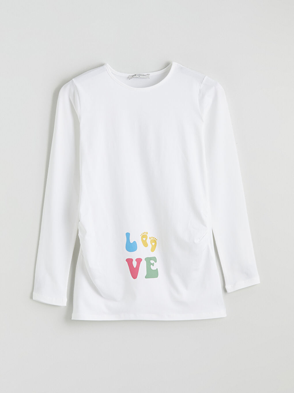 Beyaz Bisiklet Yaka Baskılı Kadın Tişört-5