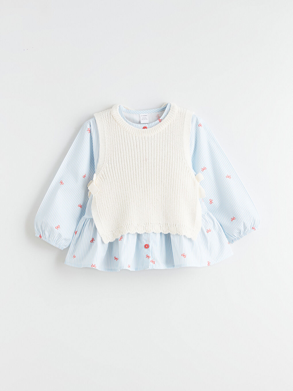 Mavi Çizgili Poplin Kız Çocuk Gömlek ve Süveter