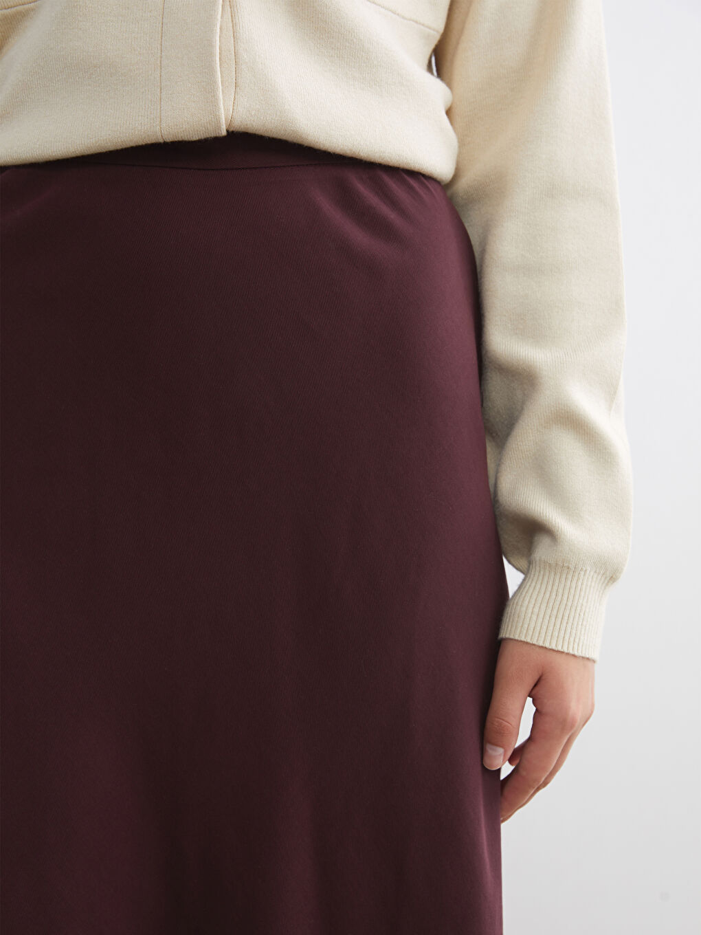 Bordo Beli Fermuarlı Kloş Etek-2