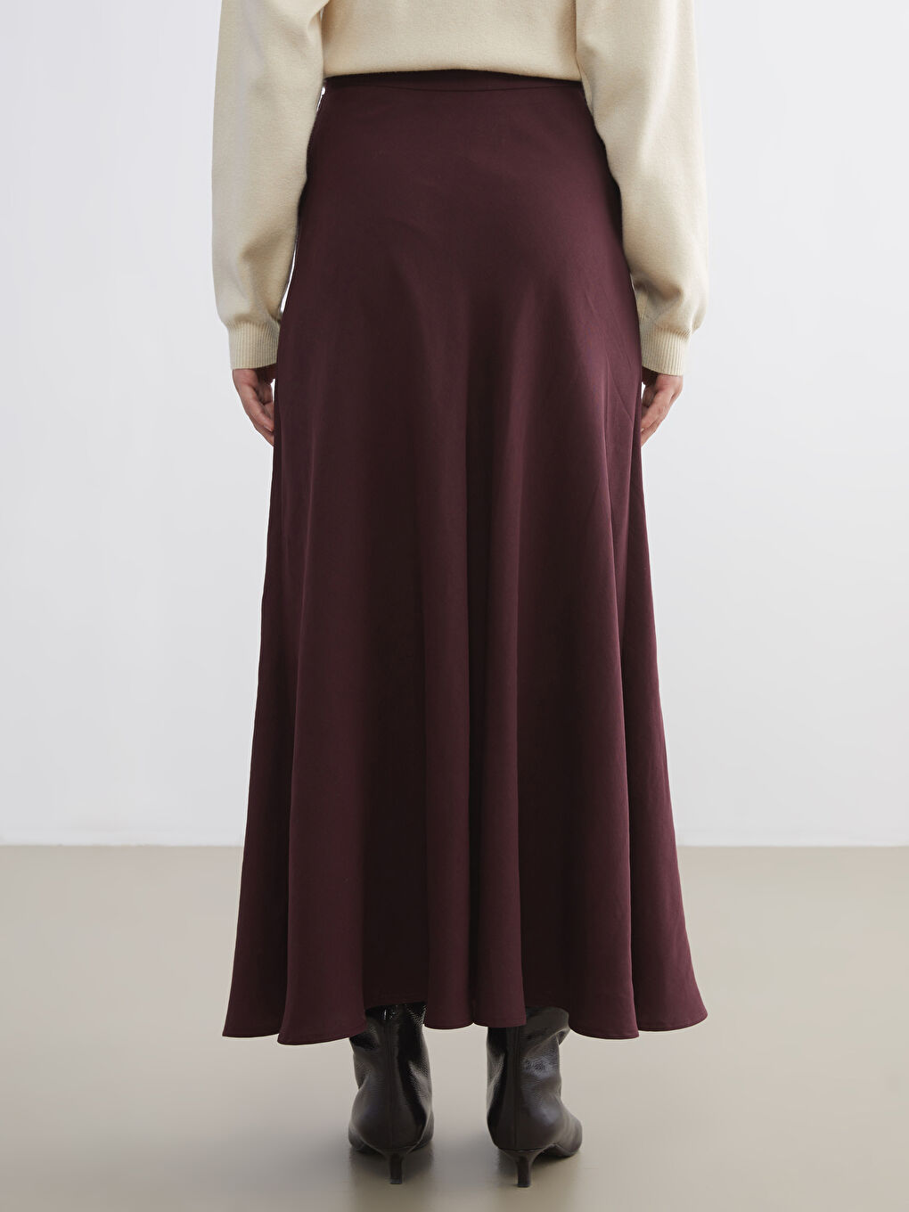 Bordo Beli Fermuarlı Kloş Etek-3