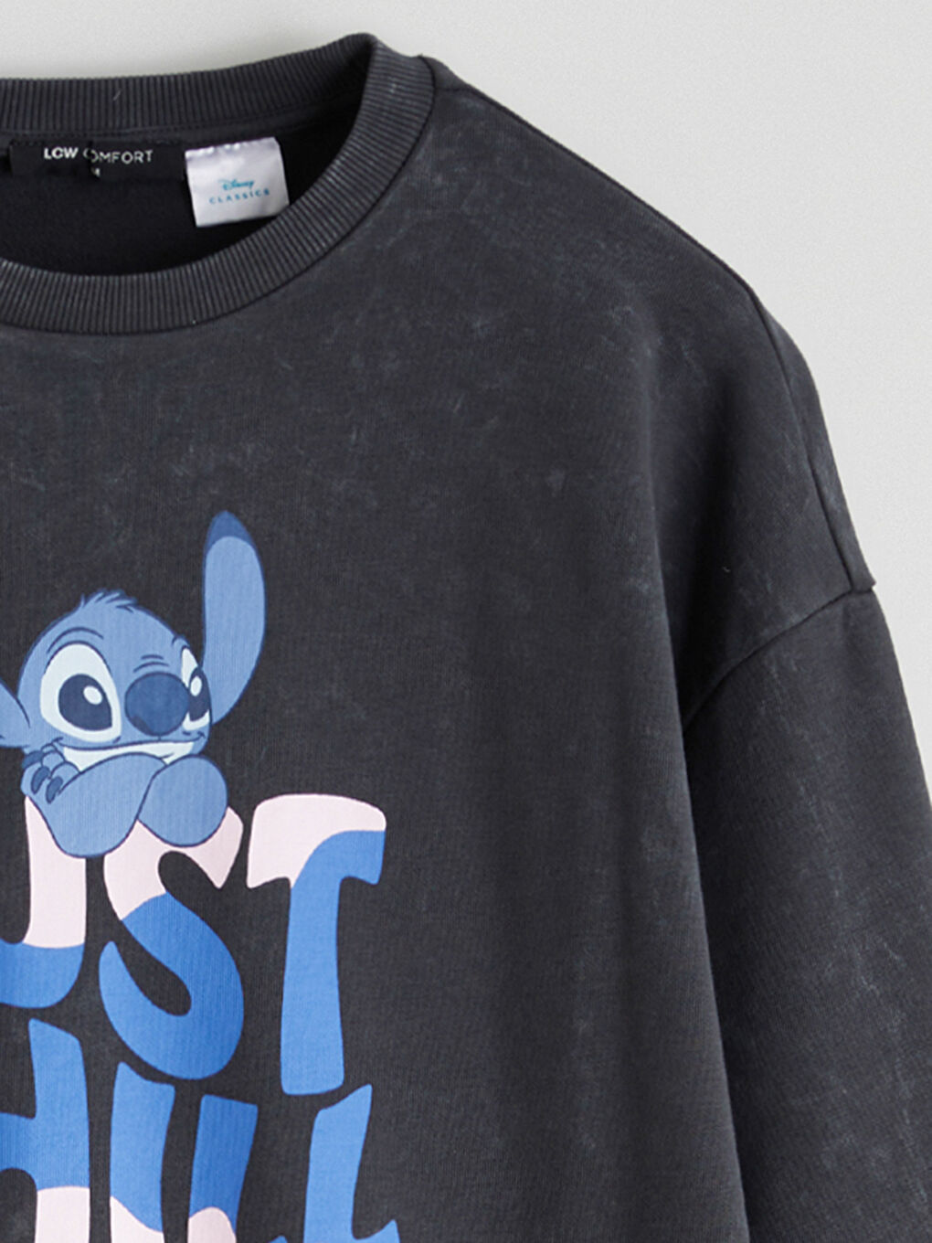 Gri Stitch Baskılı Oversize Kadın Sweatshirt-5