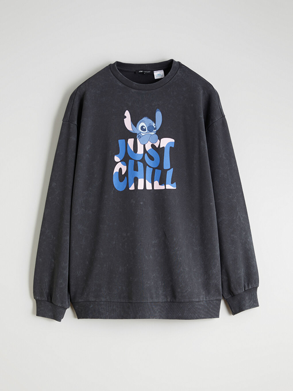 Gri Stitch Baskılı Oversize Kadın Sweatshirt-4