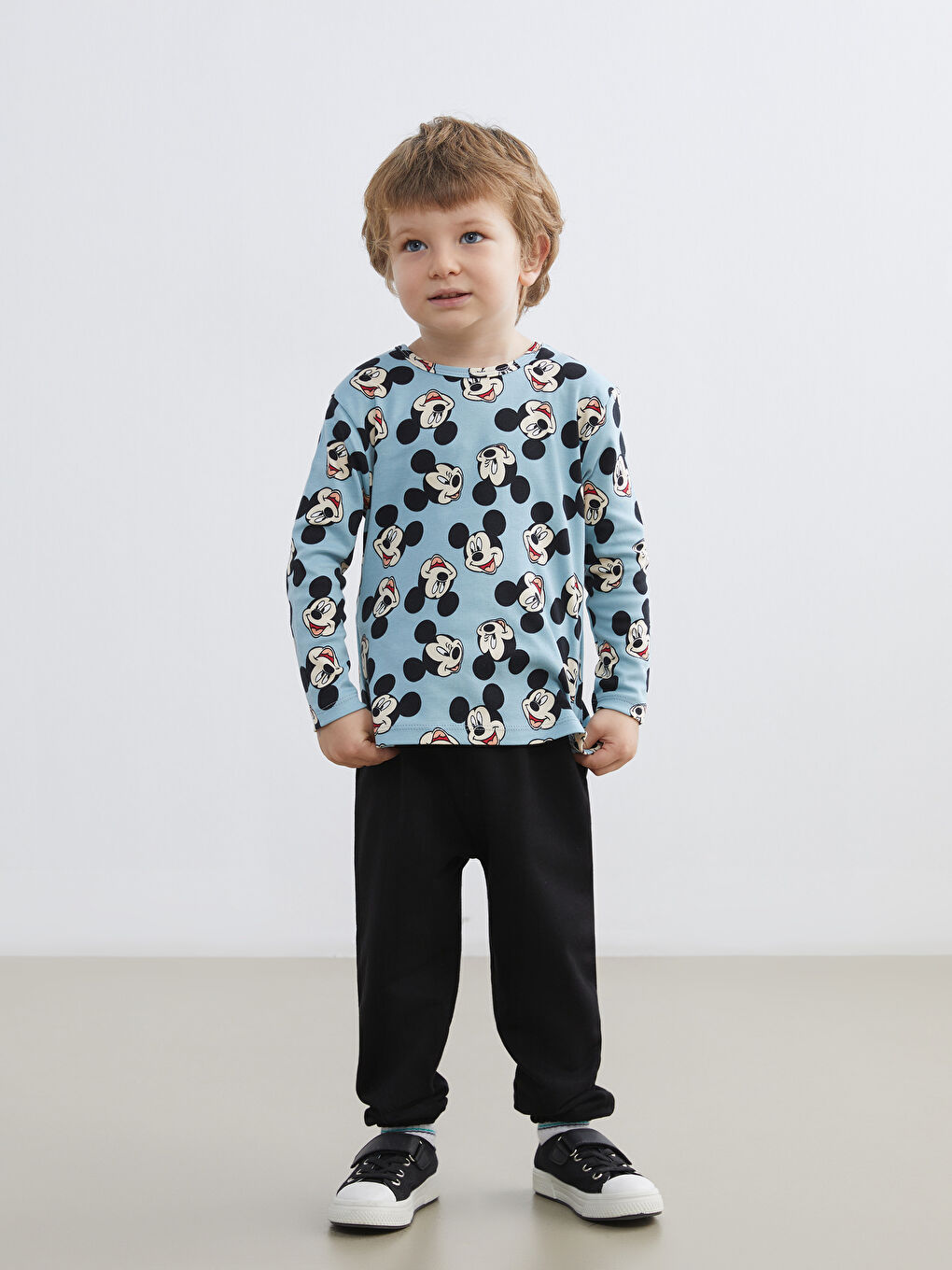 Mavi Mickey Mouse Baskılı Erkek Bebek Pijama Takım