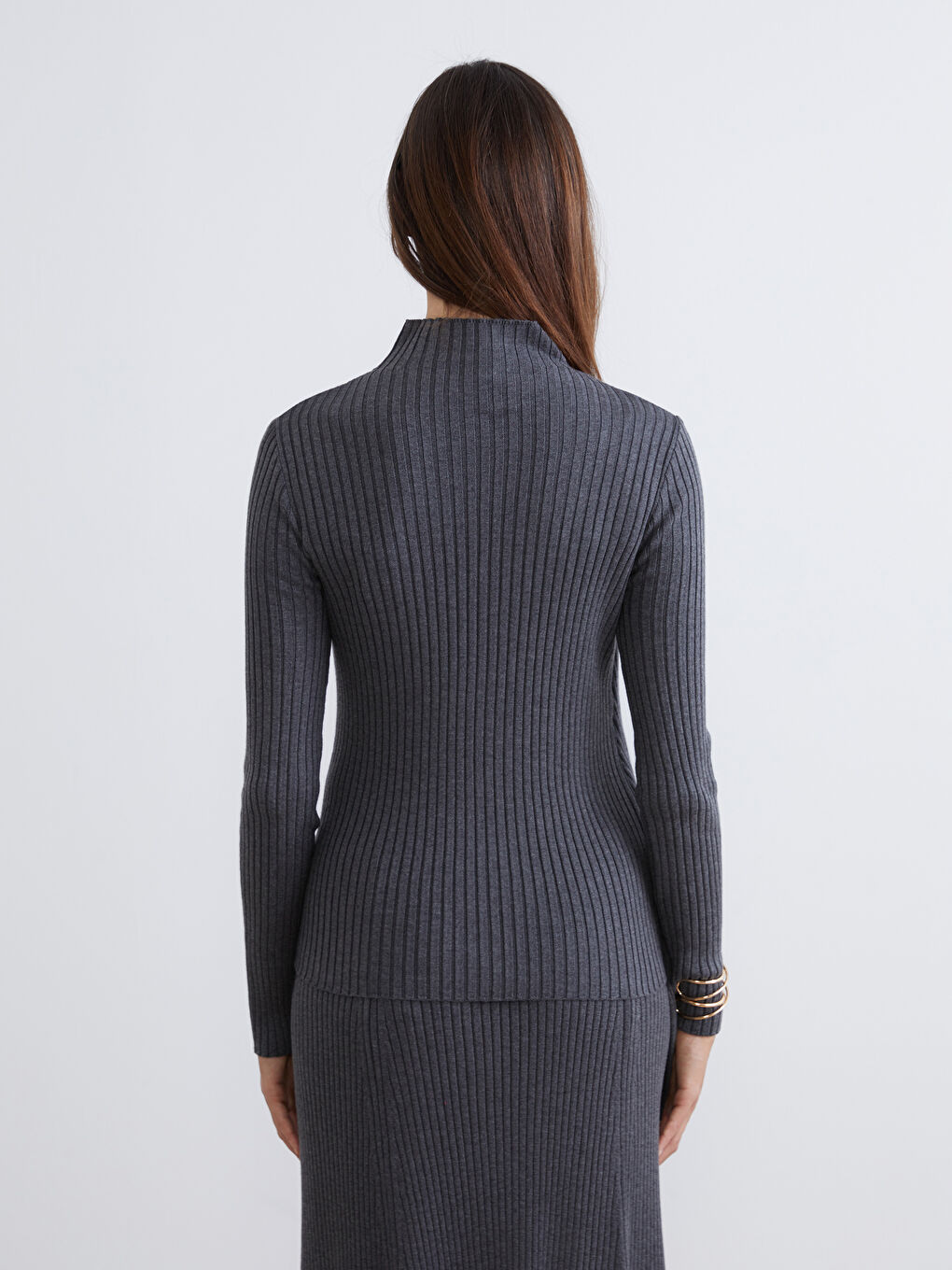 Gri Yarım Balıkçı Yaka Kadın Triko Kazak-3