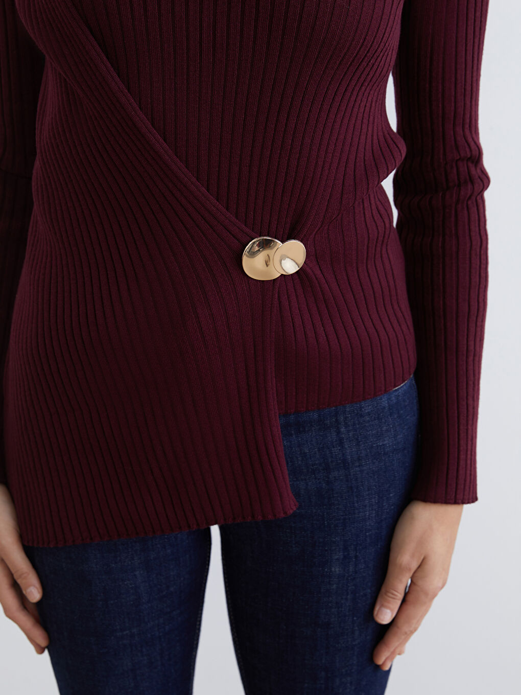 Bordo Yarım Balıkçı Yaka Kadın Triko Kazak-2