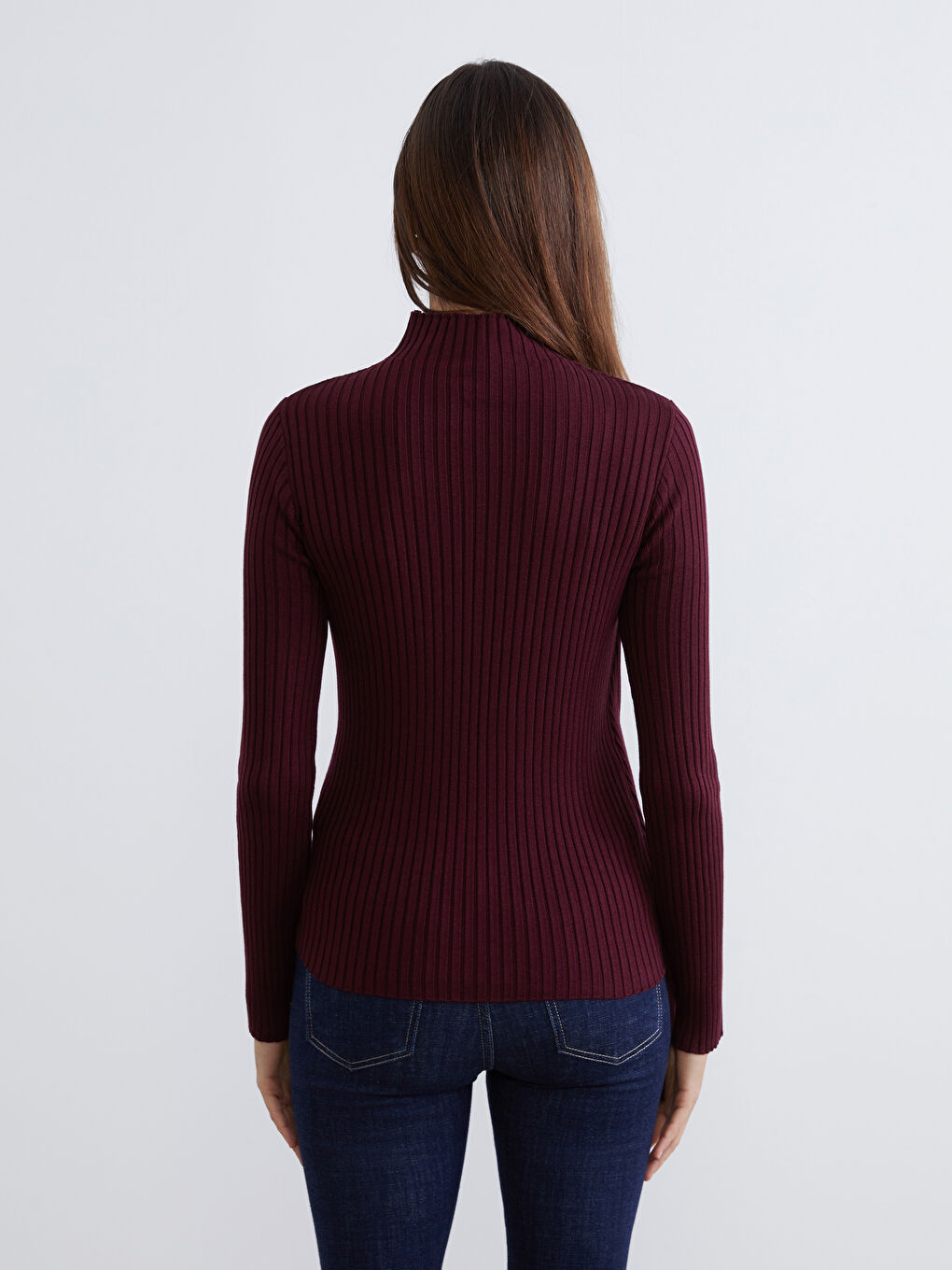 Bordo Yarım Balıkçı Yaka Kadın Triko Kazak-3