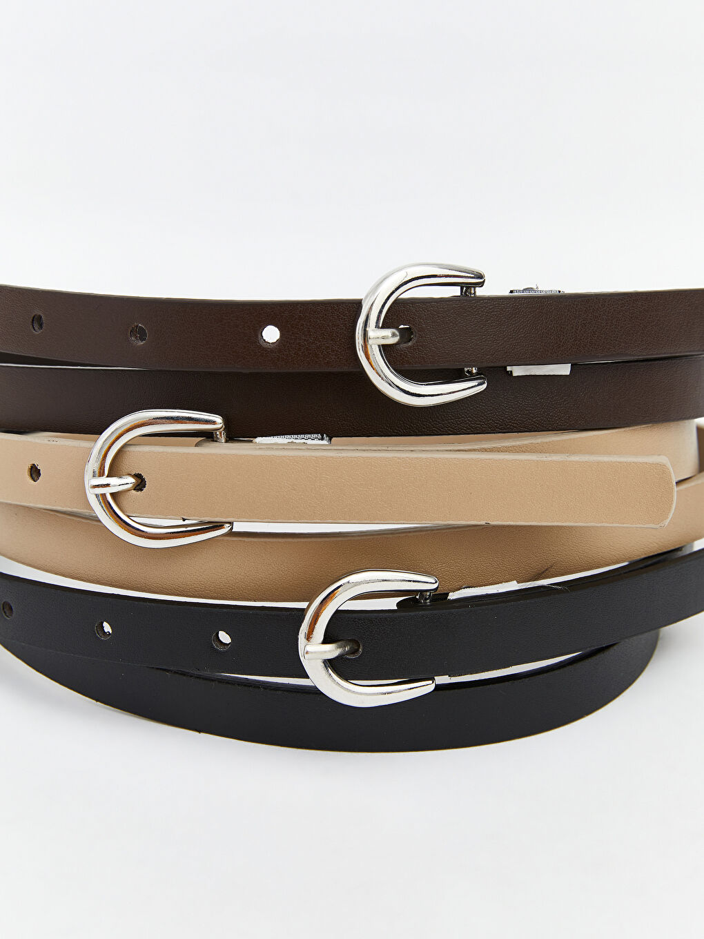 Siyah Deri Görünümlü Kadın Kemer 3'lü-4