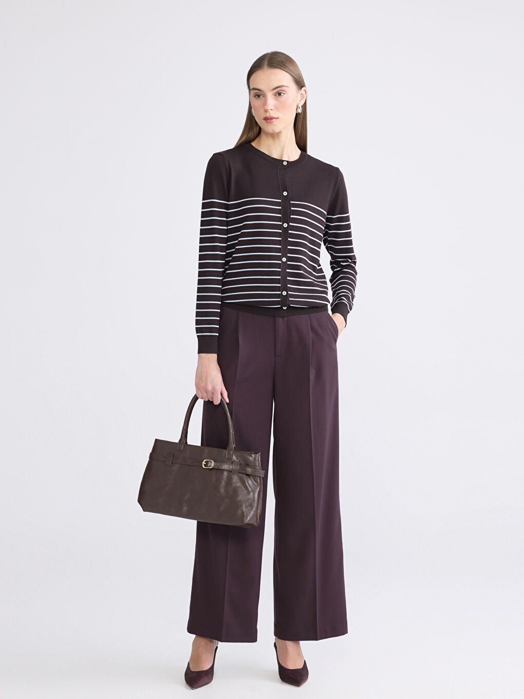 Crew Neck Striped Women's Knitwear Cardigan-1