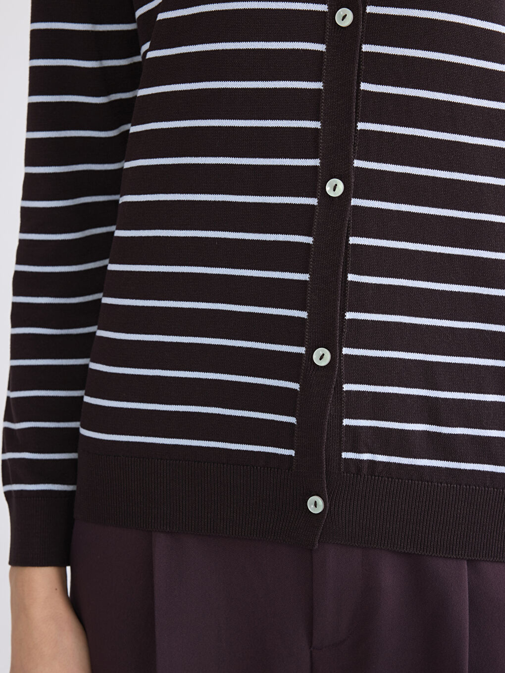 Crew Neck Striped Women's Knitwear Cardigan-2