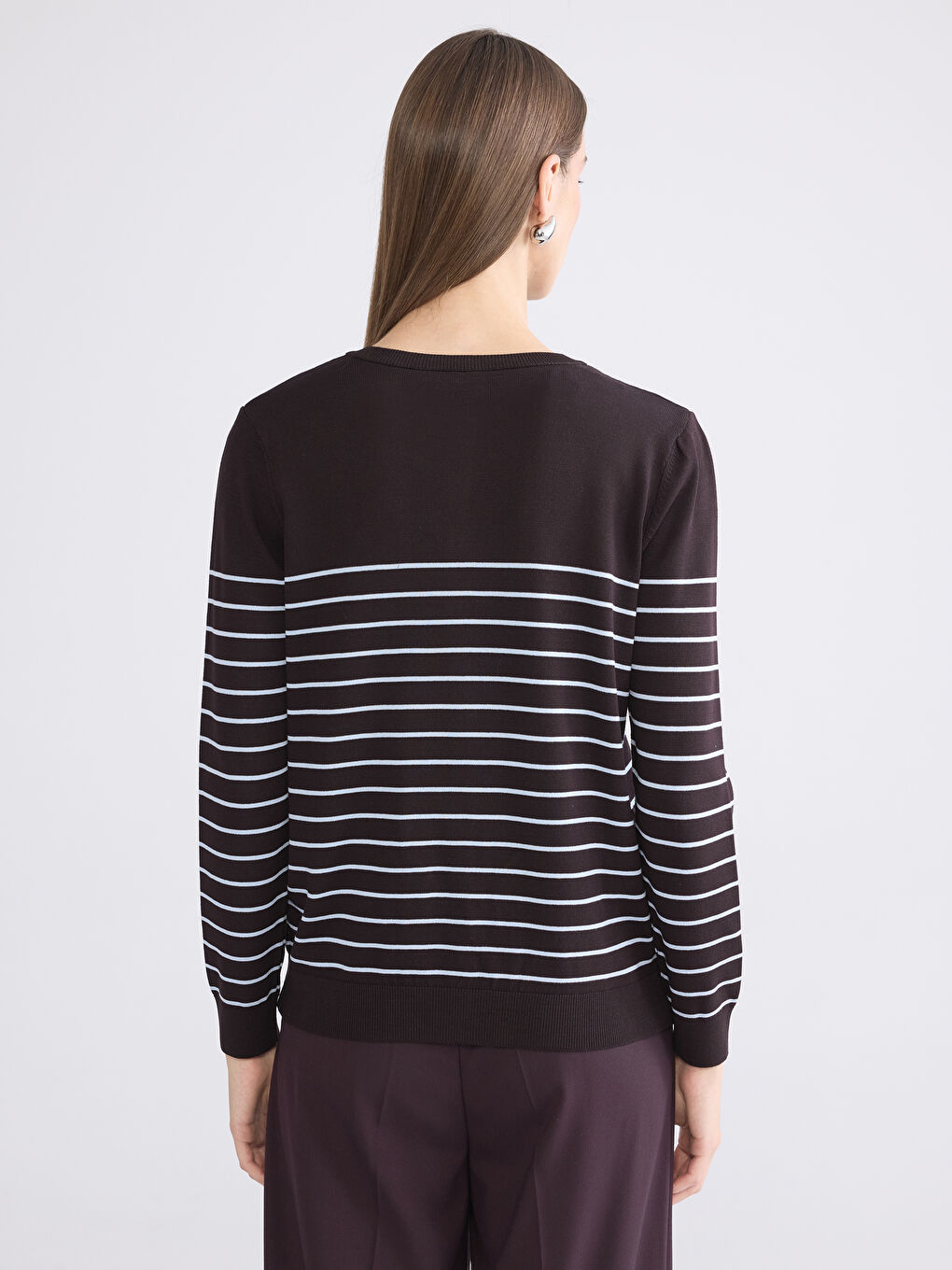 Crew Neck Striped Women's Knitwear Cardigan-3