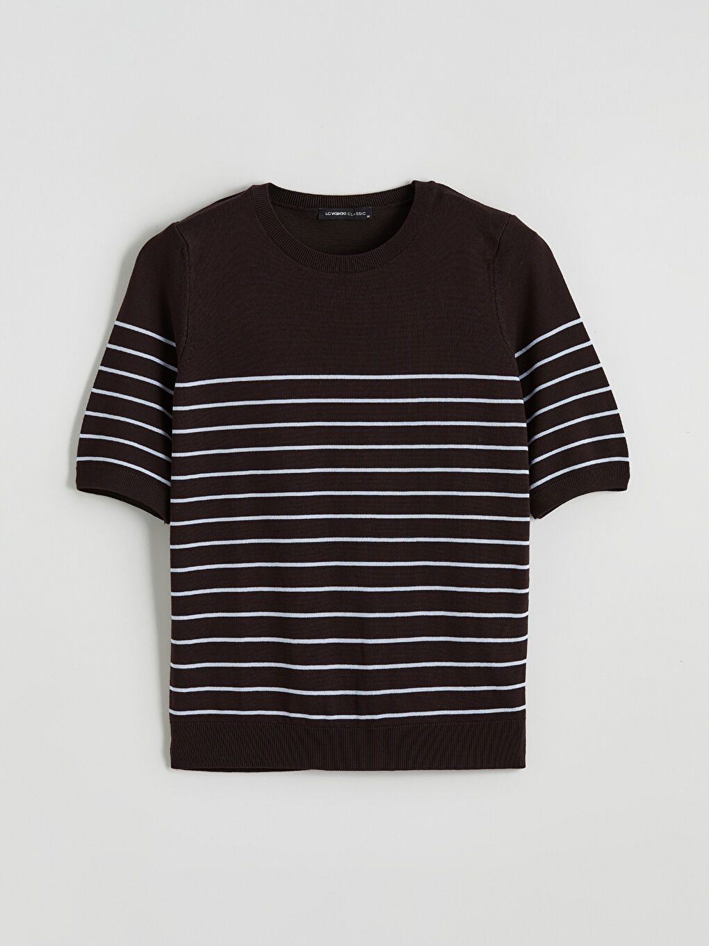 Kahverengi Bisiklet Yaka Çizgili Kadın Triko Kazak-4