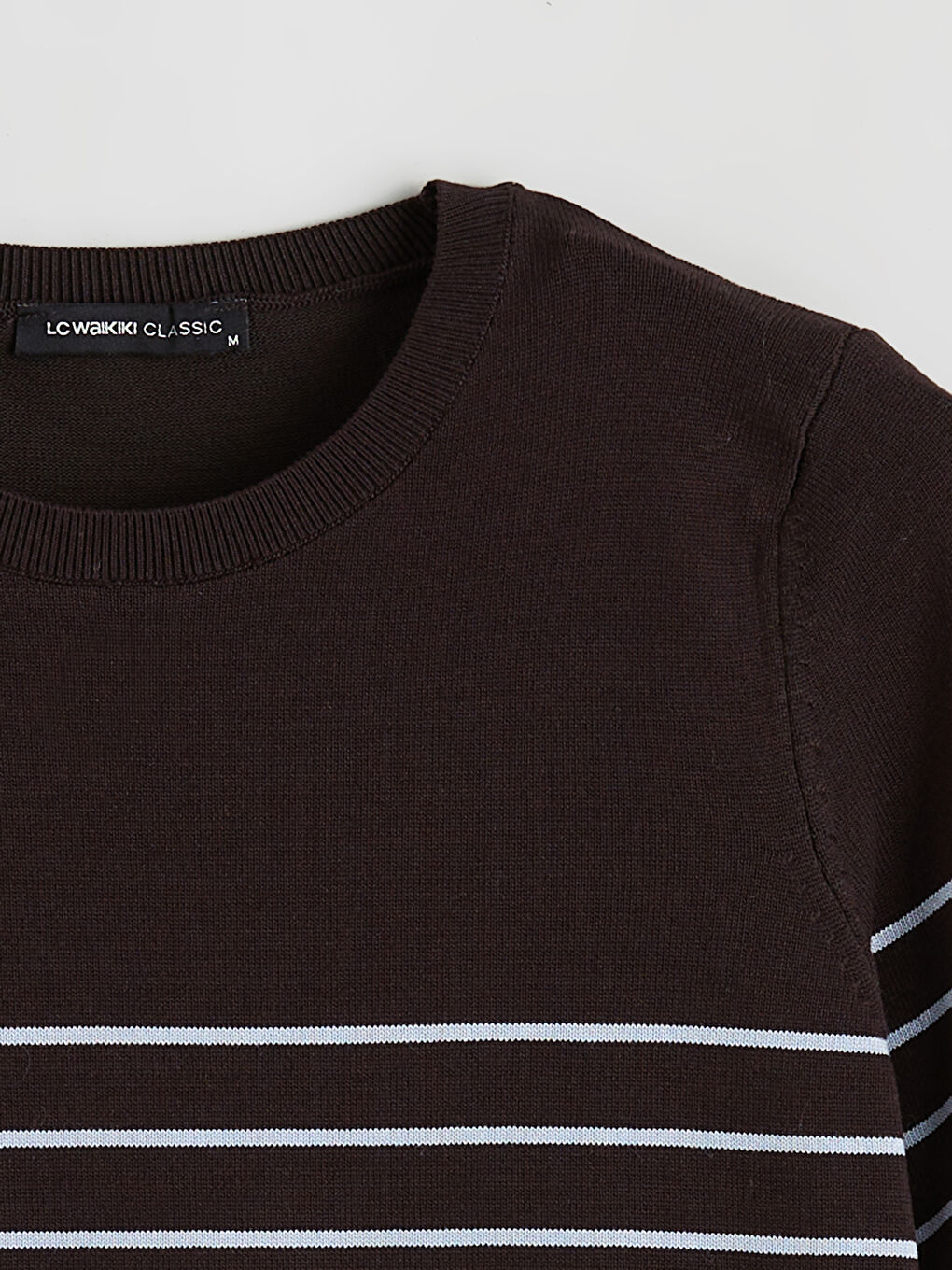 Kahverengi Bisiklet Yaka Çizgili Kadın Triko Kazak-5