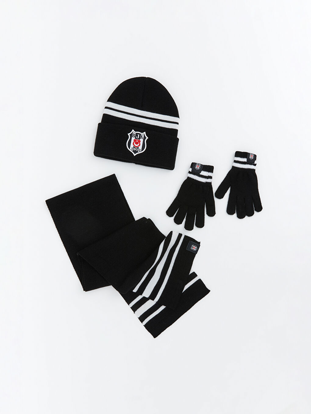 Siyah Beşiktaş Baskılı Erkek Çocuk Atkı Bere Eldiven Takım