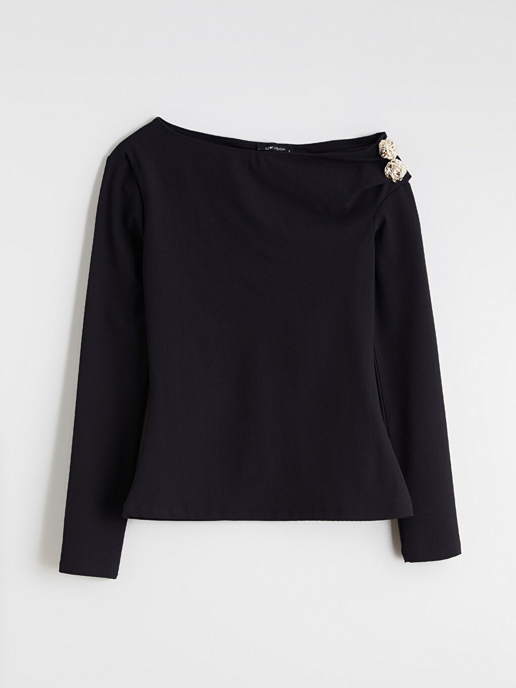 Siyah Kayık Yaka Büzgülü Bluz-4