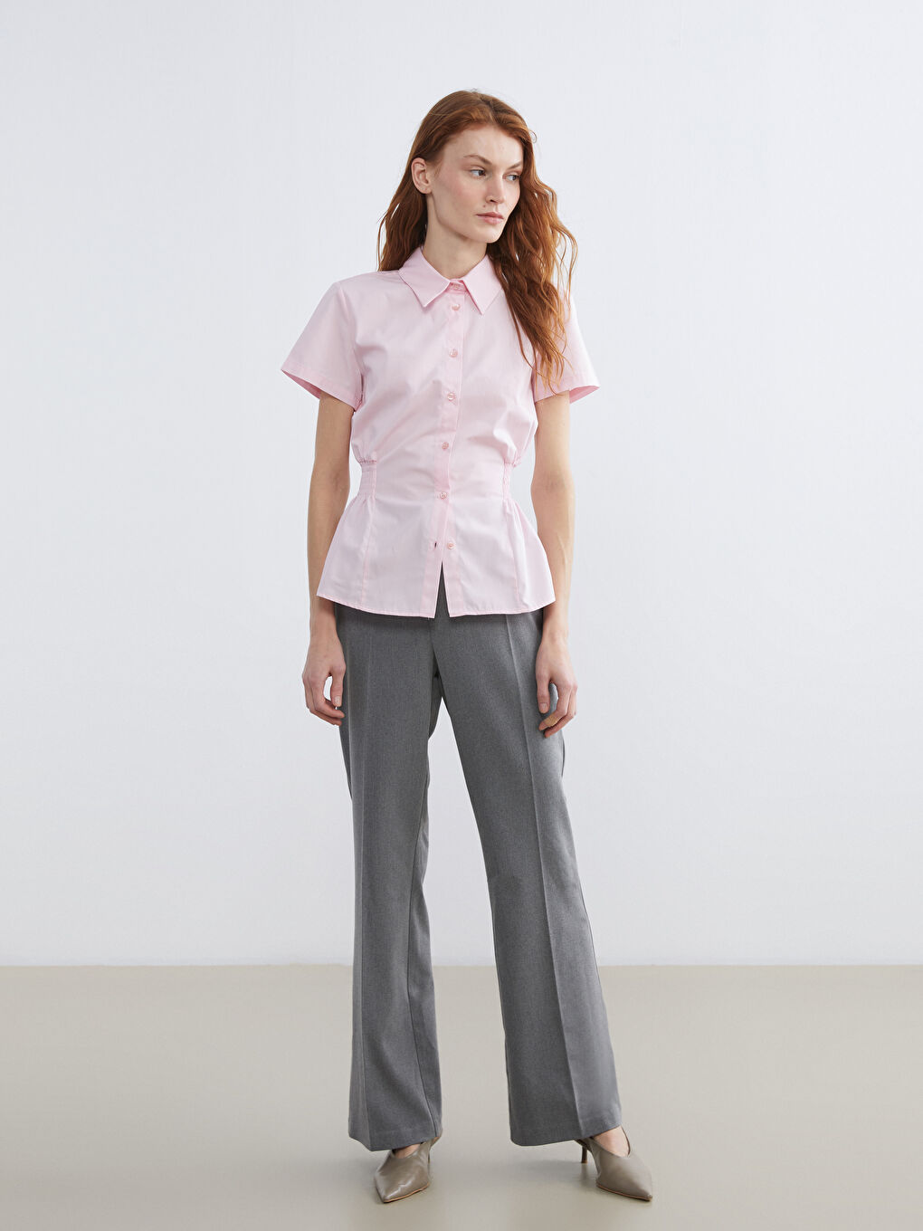 Pembe Büzgülü Kadın Gömlek-1