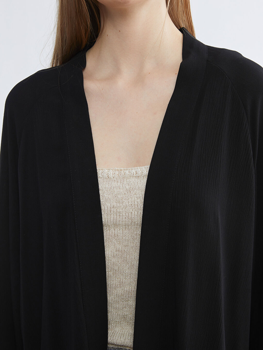 Siyah Şal Yaka Oversize Kadın Kimono-2