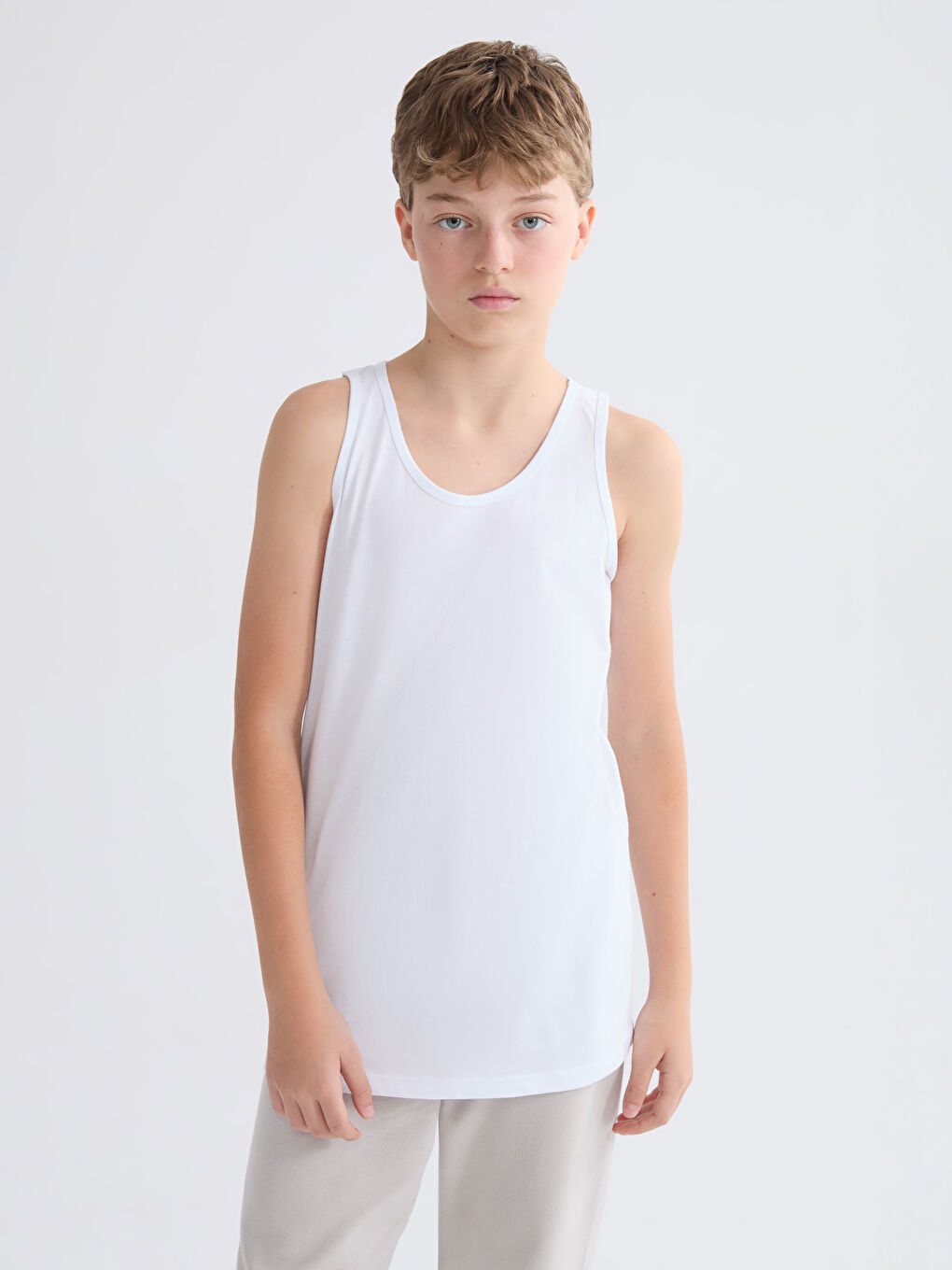 Beyaz Bisiklet Yaka Erkek Çocuk Atlet 2'li-1