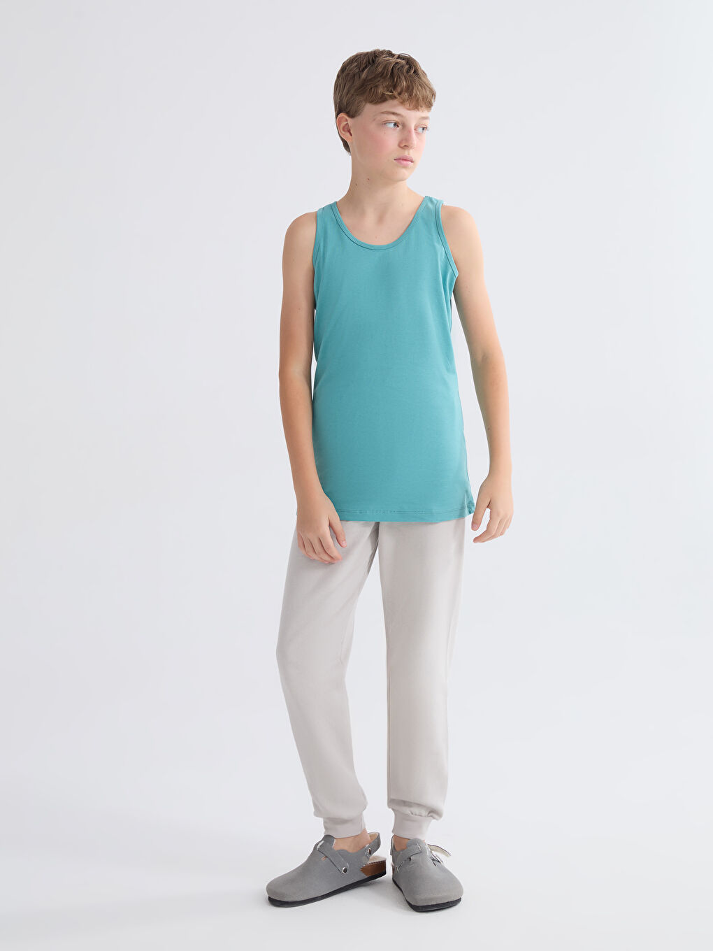 Beyaz Bisiklet Yaka Erkek Çocuk Atlet 2'li-3