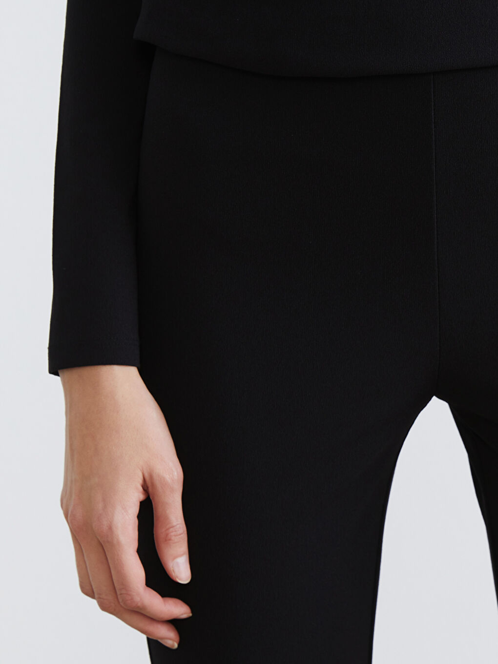 Siyah Yüksek Bel İspanyol Paça Kadın Tayt Pantolon-2