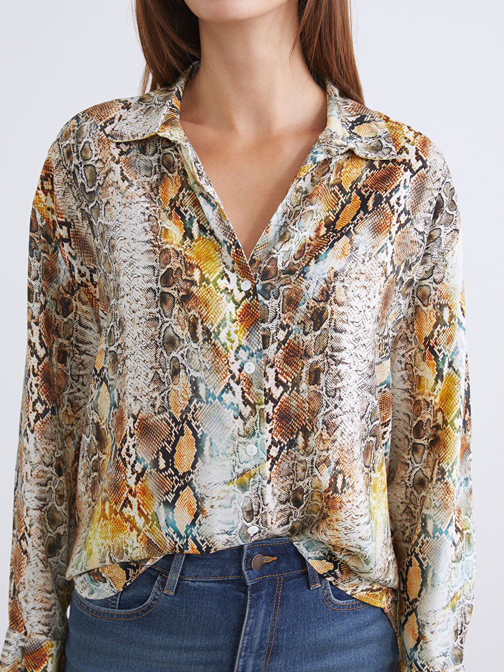 Snake Skin Patterned Oversize Women's Shirt-2