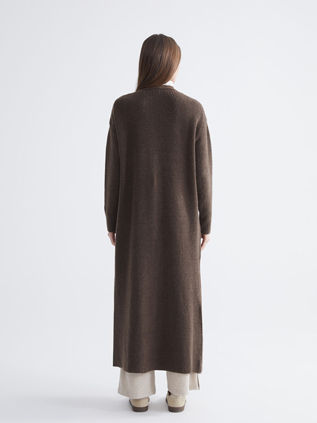 Kahverengi Şal Yaka Kadın Triko Hırka-3