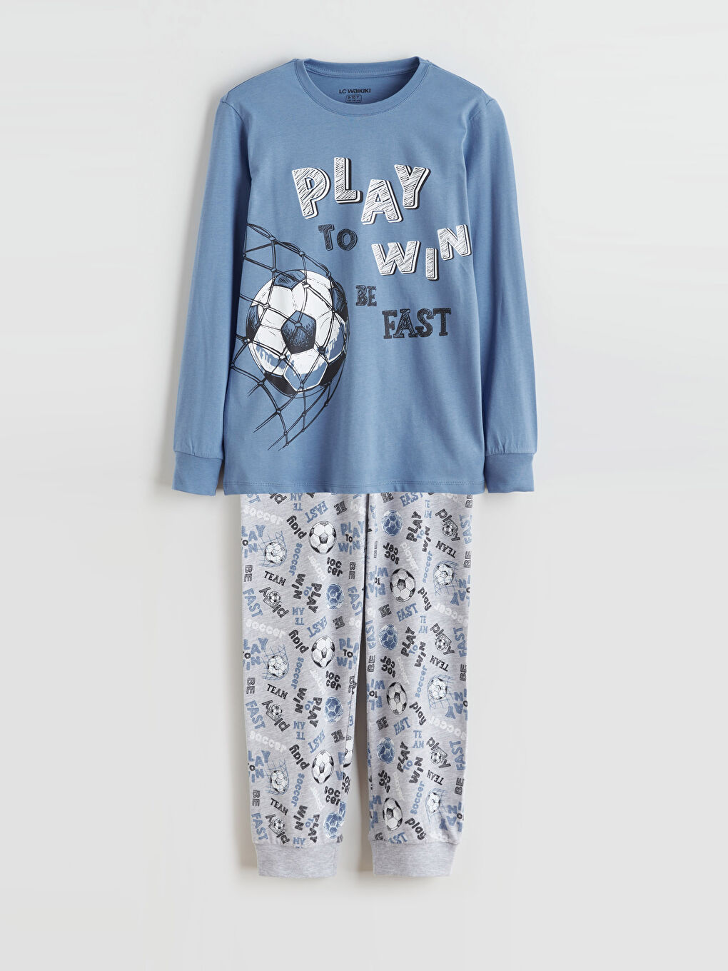 Mavi Bisiklet Yaka Baskılı Erkek Çocuk Pijama Takımı