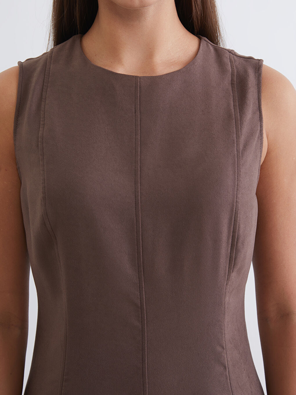 Crew Neck Suede Look A-Line Dress-2