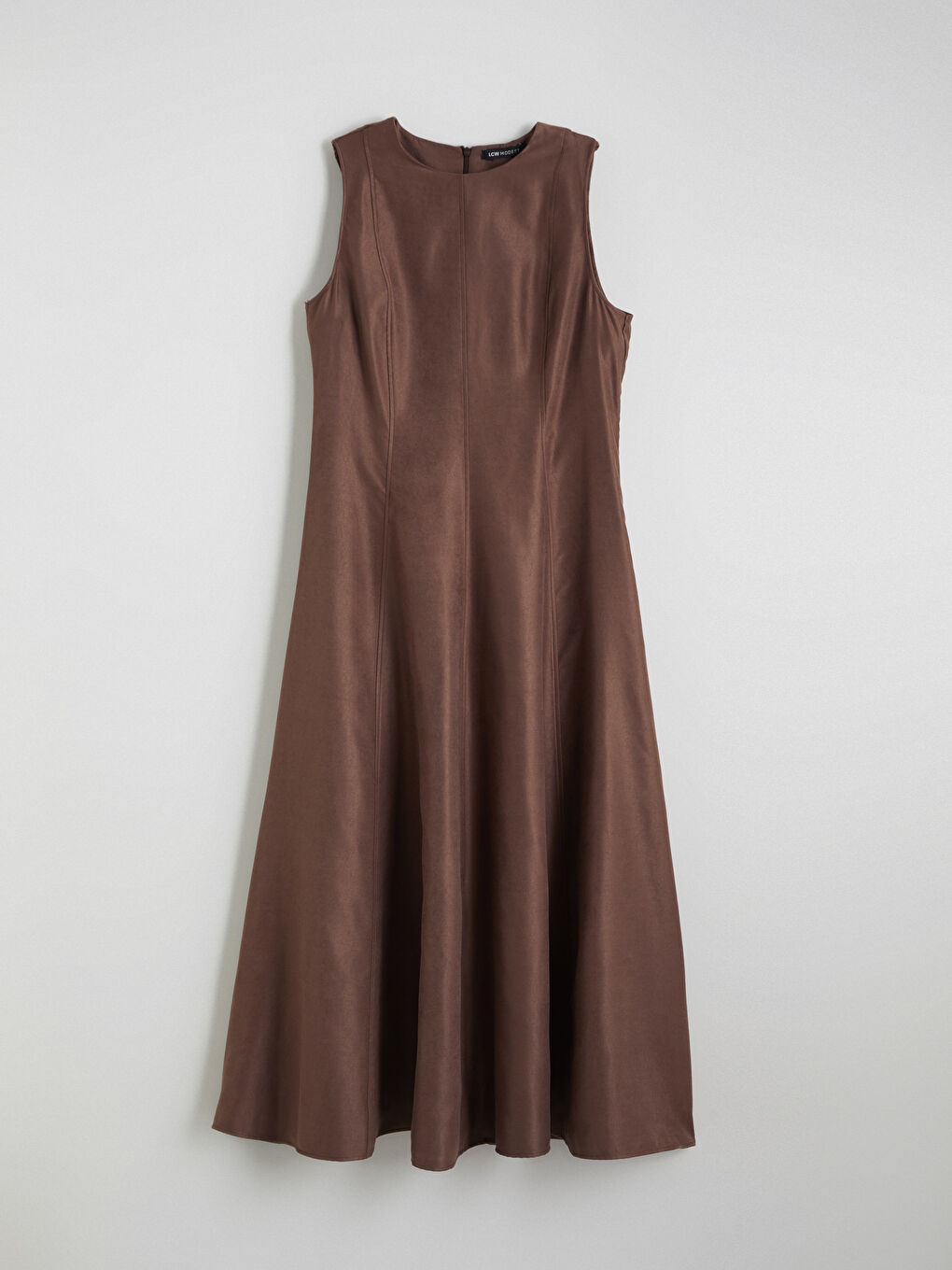 Crew Neck Suede Look A-Line Dress-4