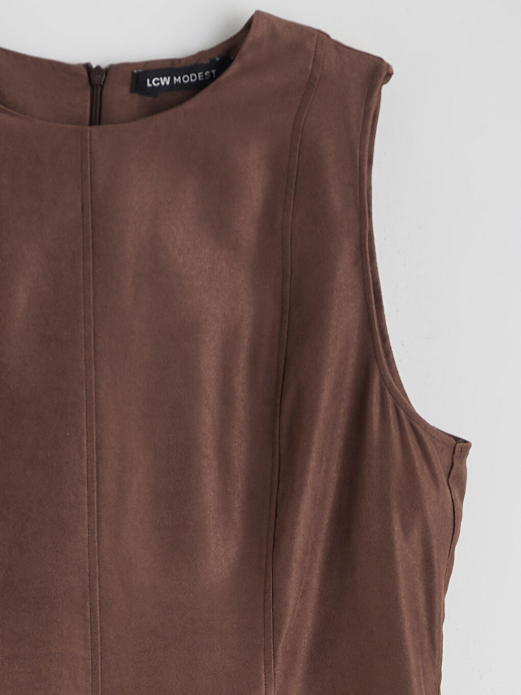 Crew Neck Suede Look A-Line Dress-5