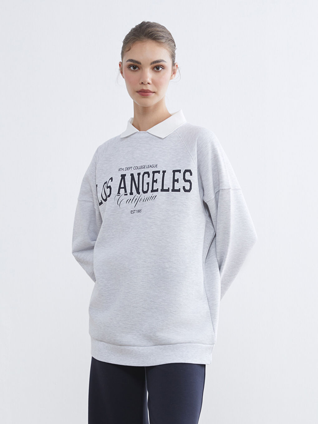 Gri Los Angeles Baskılı Kadın Kalın Sweatshirt Tunik