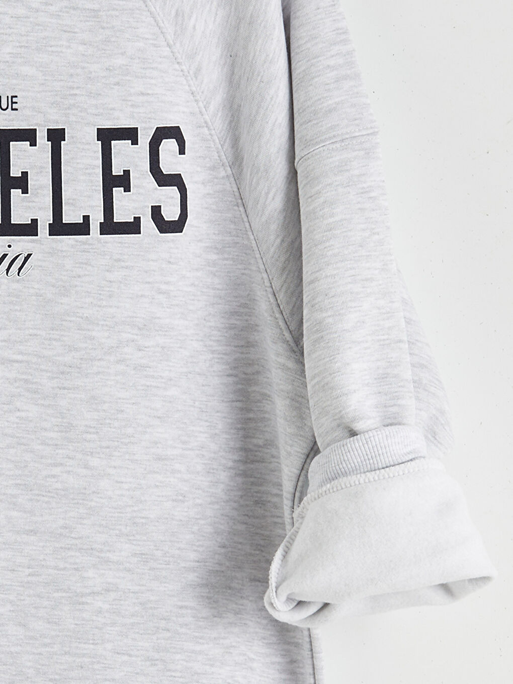 Gri Los Angeles Baskılı Kadın Kalın Sweatshirt Tunik-5