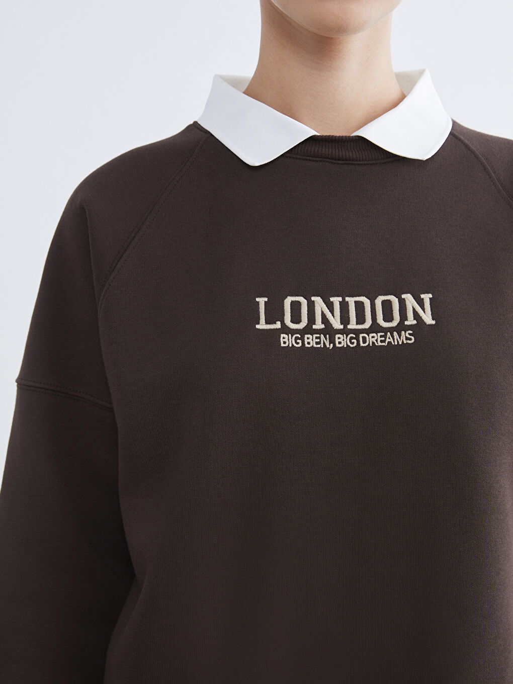 Kahverengi London Nakışlı Kadın Kalın Sweatshirt Tunik-2