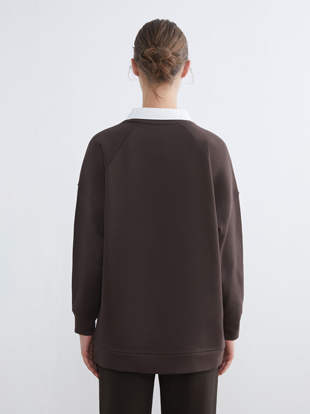 Kahverengi London Nakışlı Kadın Kalın Sweatshirt Tunik-3