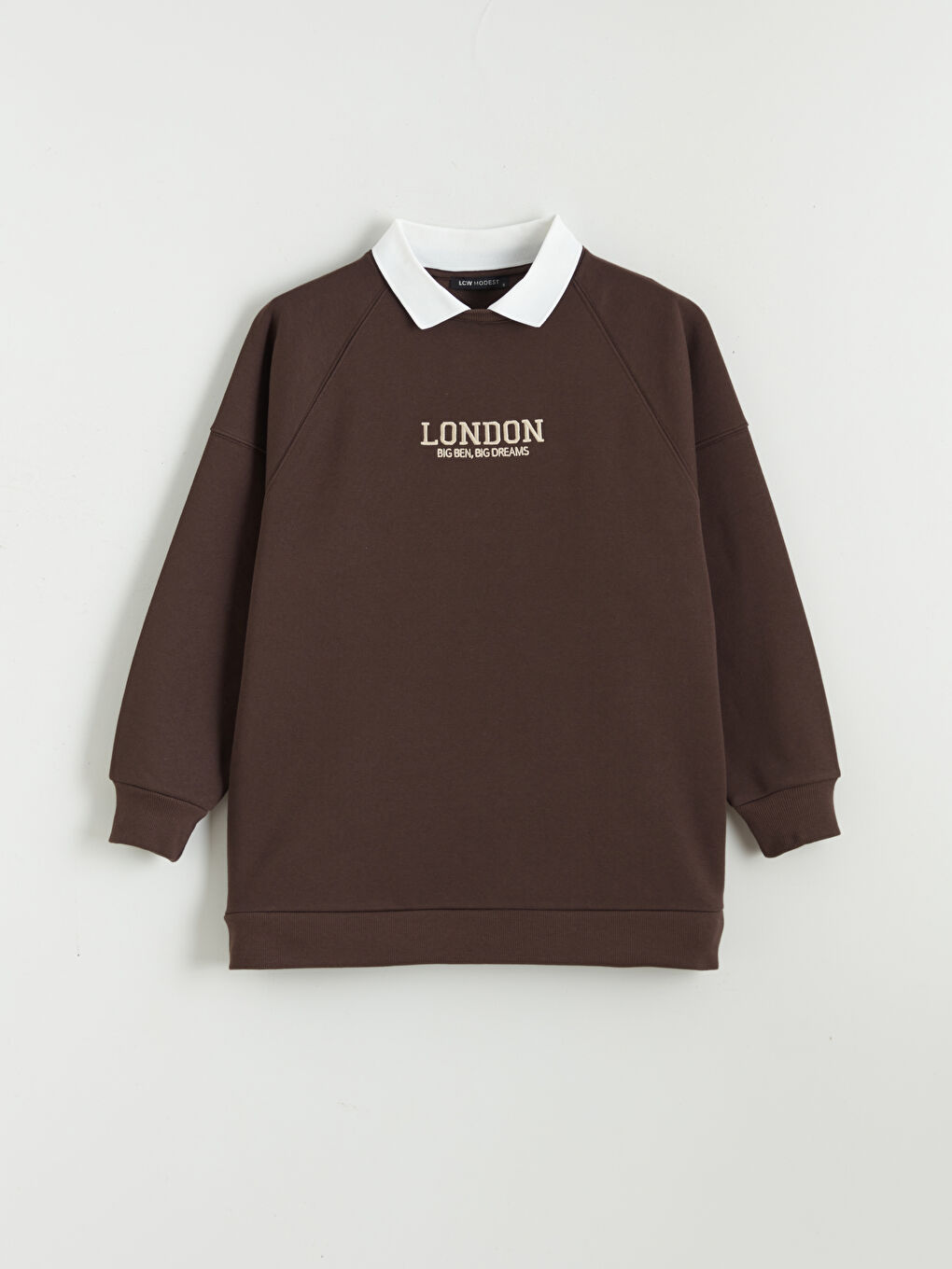 Kahverengi London Nakışlı Kadın Kalın Sweatshirt Tunik-4