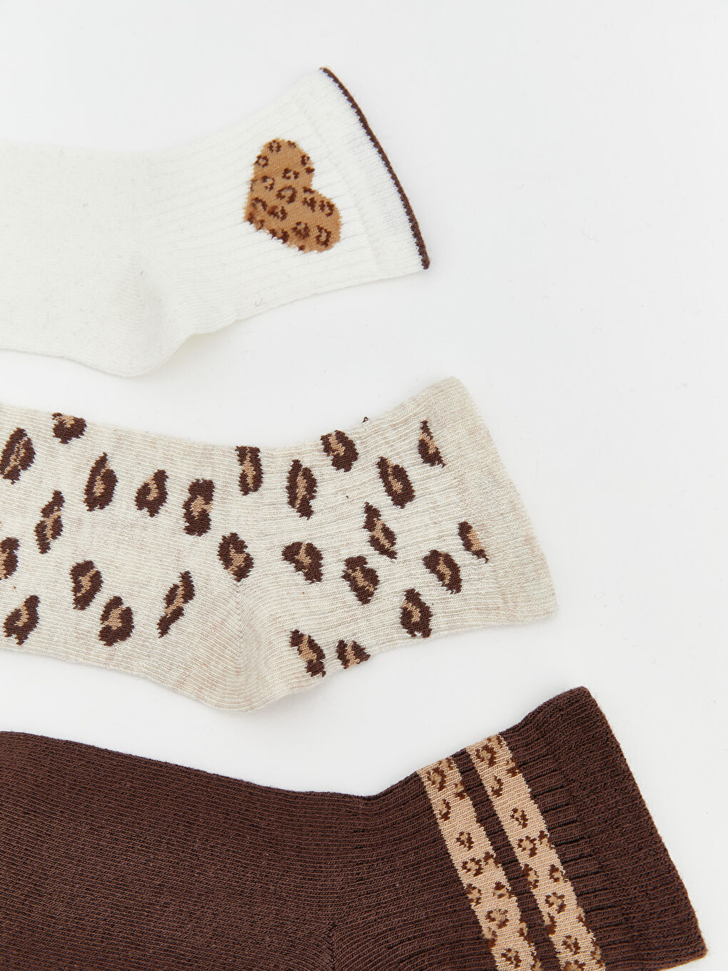 Ekru Desenli Kız Çocuk Soket Çorap 5'li-1
