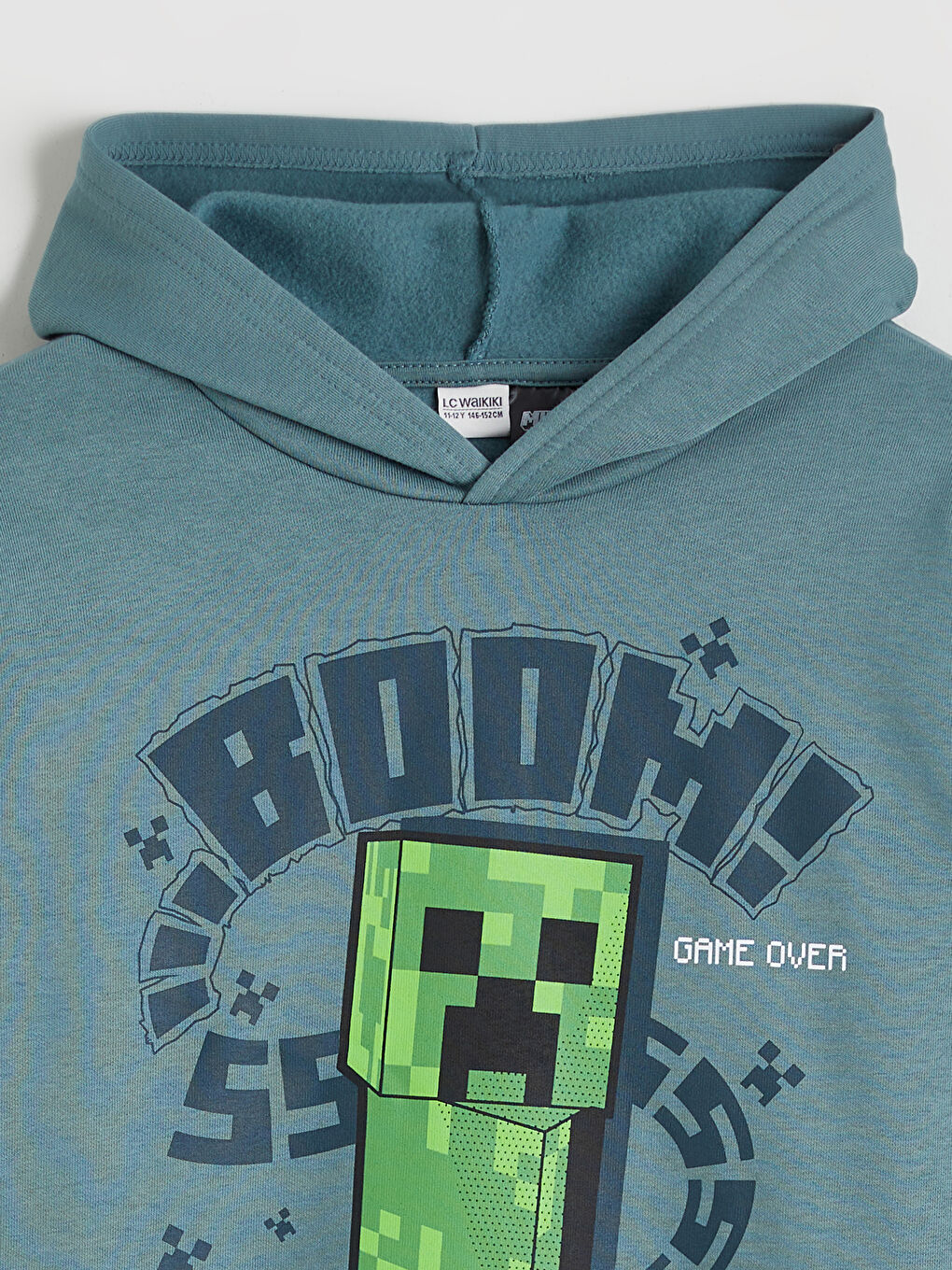 Petrol Kapüşonlu Minecraft Baskılı Erkek Çocuk Kalın Sweatshirt-1