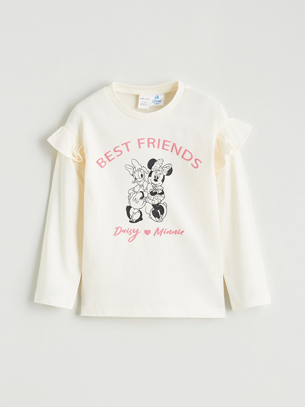 Bej Minnie Mouse ve Daisy Duck Baskılı Kız Bebek Tişört