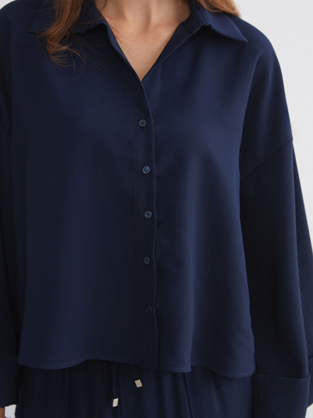 Lacivert Oversize Kadın Gömlek-2